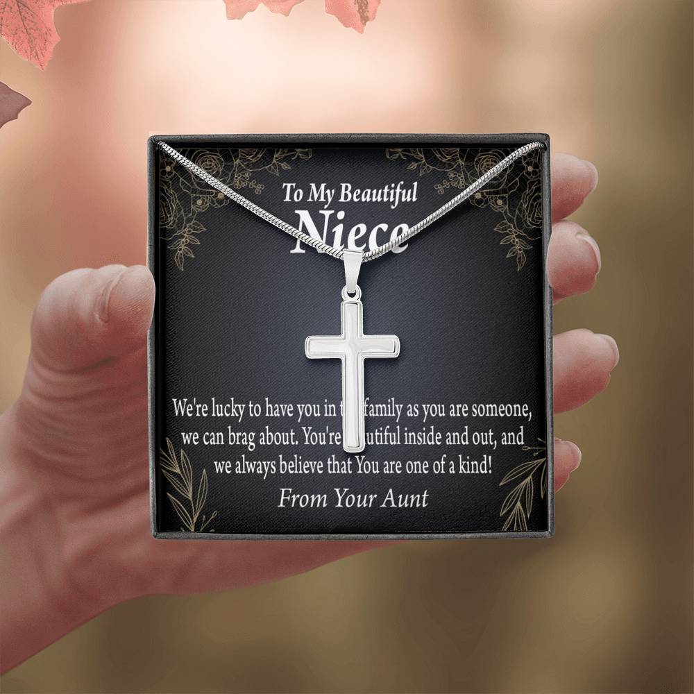 To My Niece You Are One Of A Kind Cross Card Necklace w Stainless Steel Pendant-Express Your Love Gifts