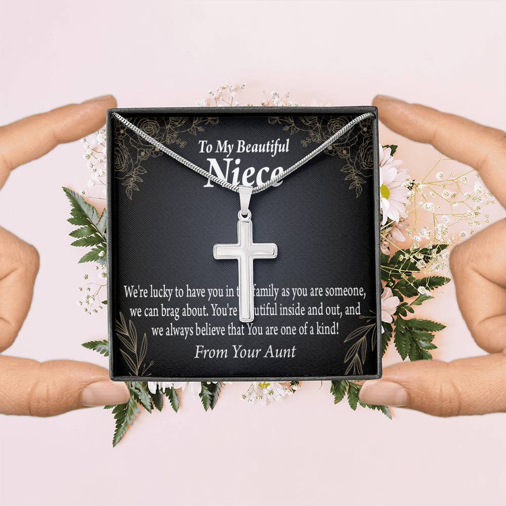 To My Niece You Are One Of A Kind Cross Card Necklace w Stainless Steel Pendant-Express Your Love Gifts