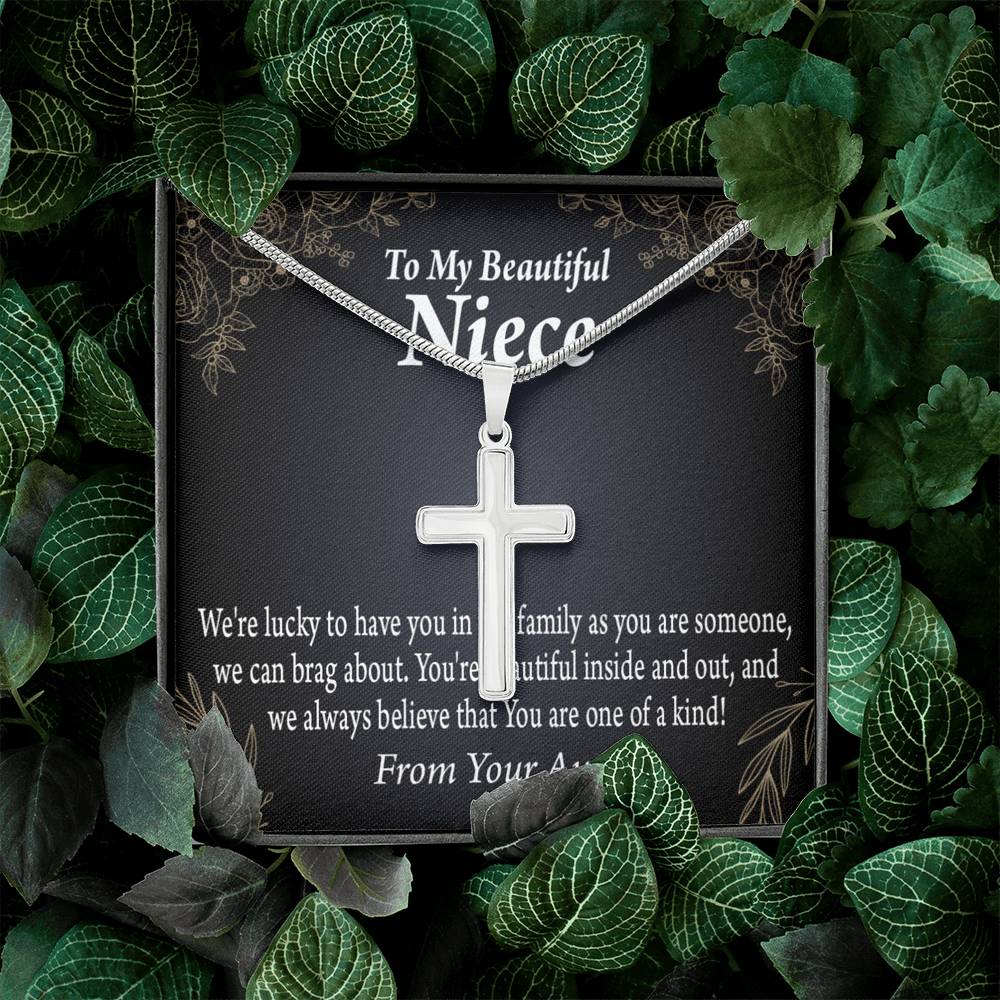 To My Niece You Are One Of A Kind Cross Card Necklace w Stainless Steel Pendant-Express Your Love Gifts