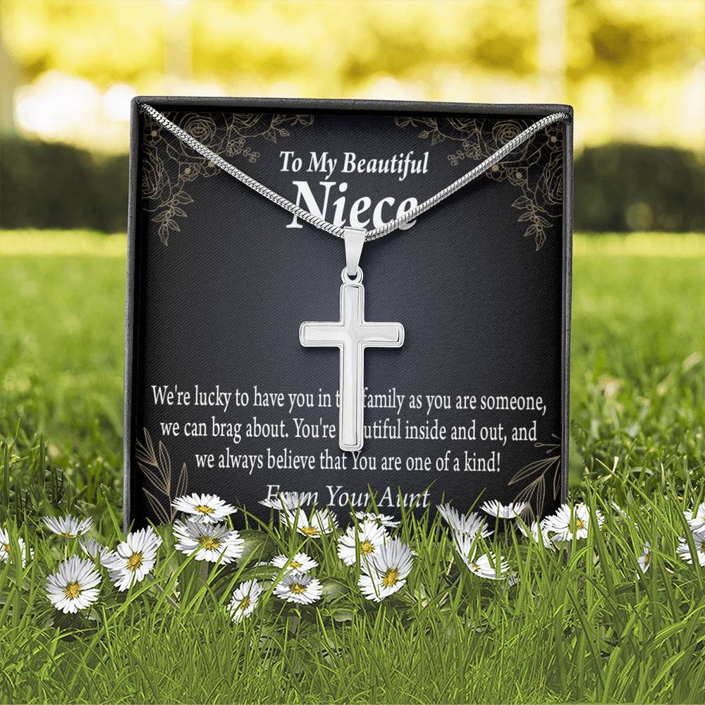 To My Niece You Are One Of A Kind Cross Card Necklace w Stainless Steel Pendant-Express Your Love Gifts