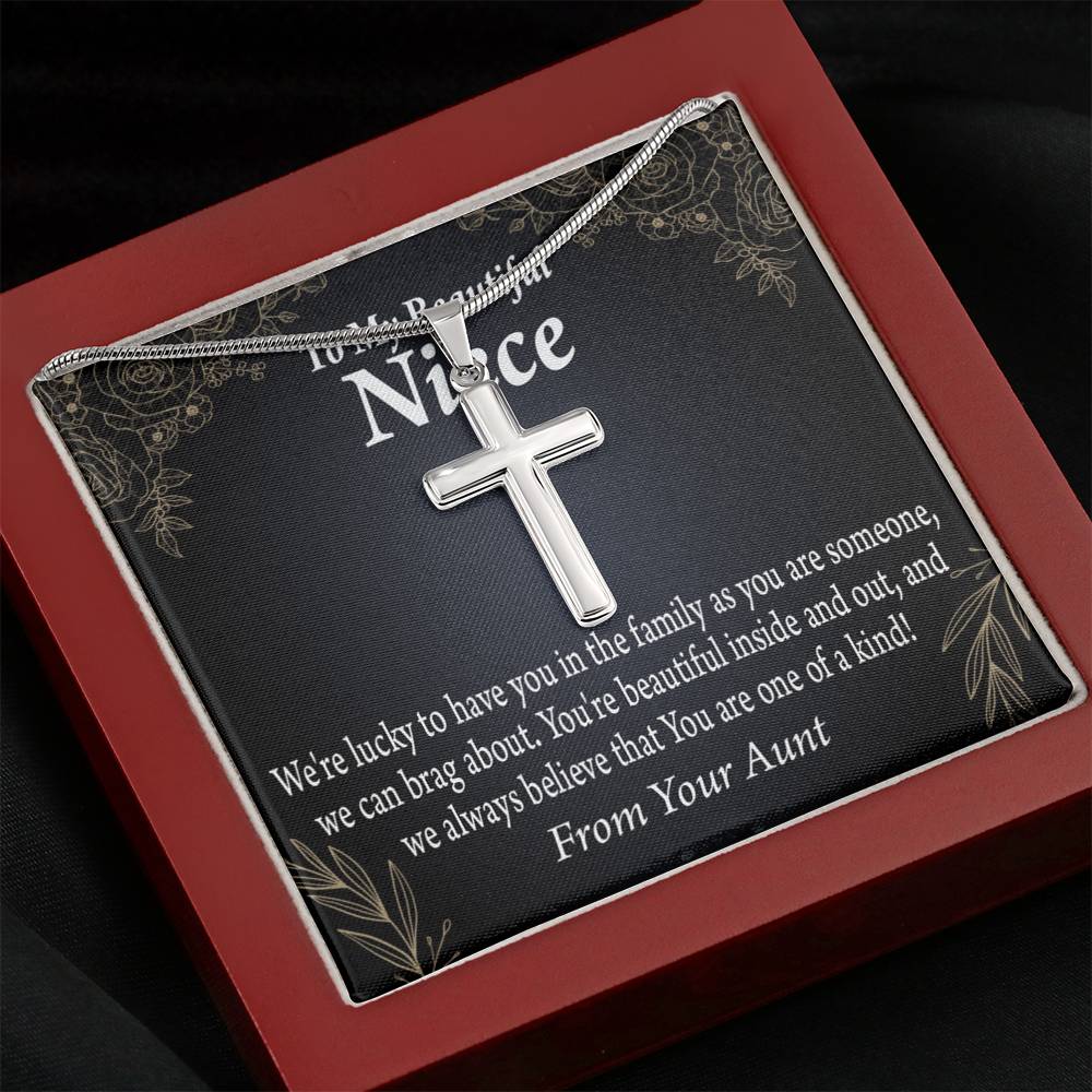 To My Niece You Are One Of A Kind Cross Card Necklace w Stainless Steel Pendant-Express Your Love Gifts