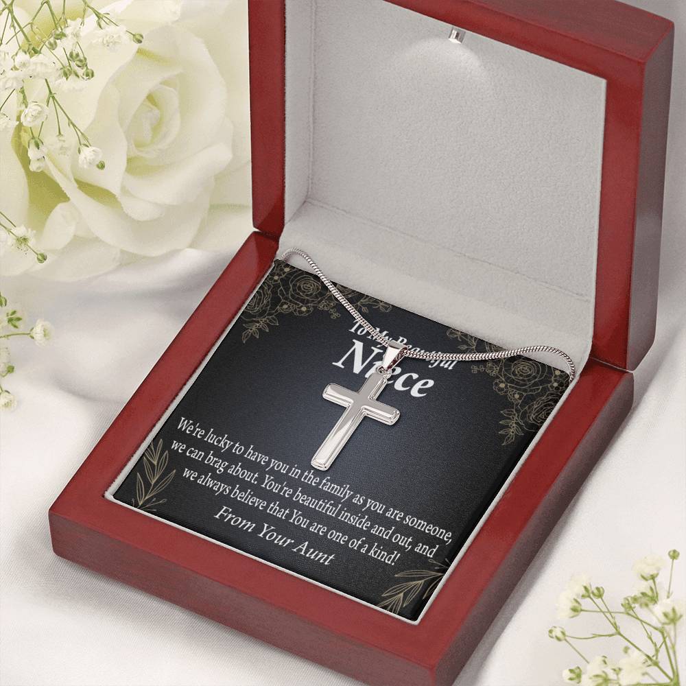 To My Niece You Are One Of A Kind Cross Card Necklace w Stainless Steel Pendant-Express Your Love Gifts