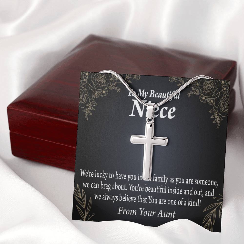 To My Niece You Are One Of A Kind Cross Card Necklace w Stainless Steel Pendant-Express Your Love Gifts