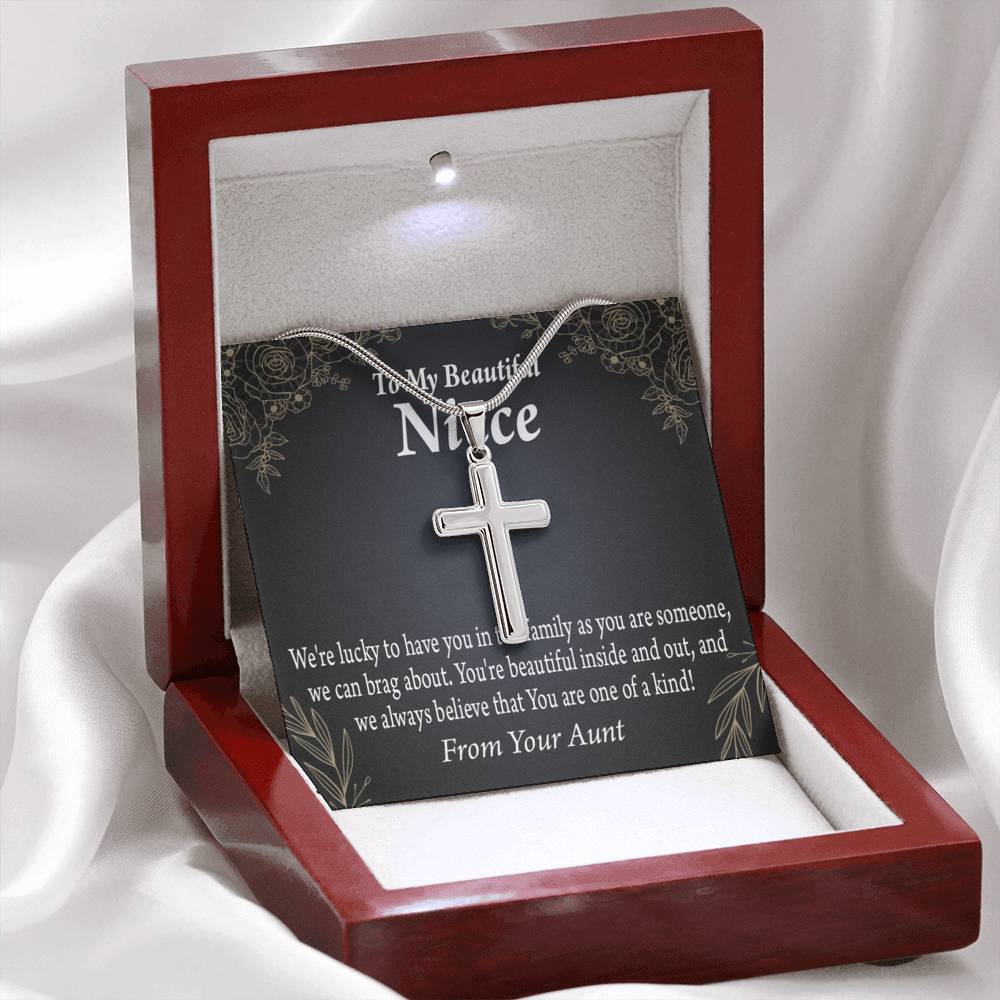To My Niece You Are One Of A Kind Cross Card Necklace w Stainless Steel Pendant-Express Your Love Gifts