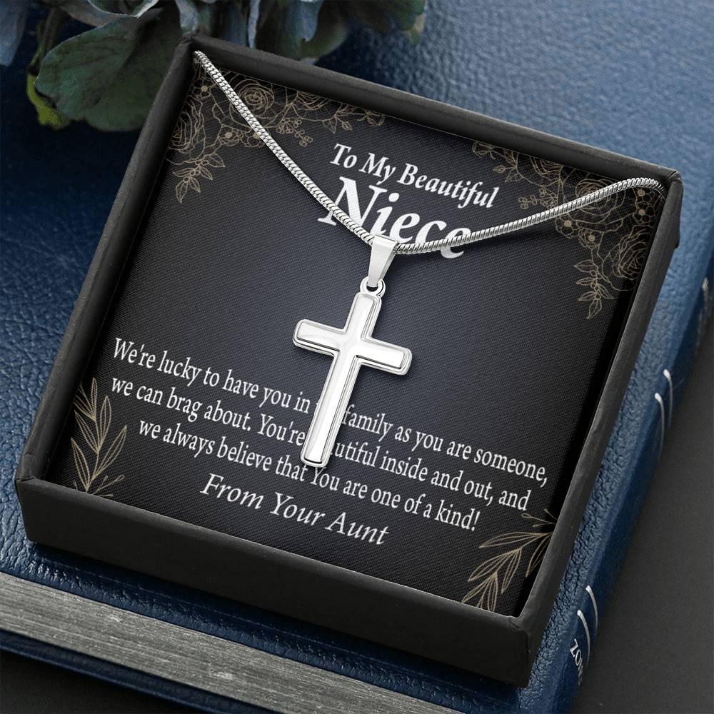 To My Niece You Are One Of A Kind Cross Card Necklace w Stainless Steel Pendant-Express Your Love Gifts