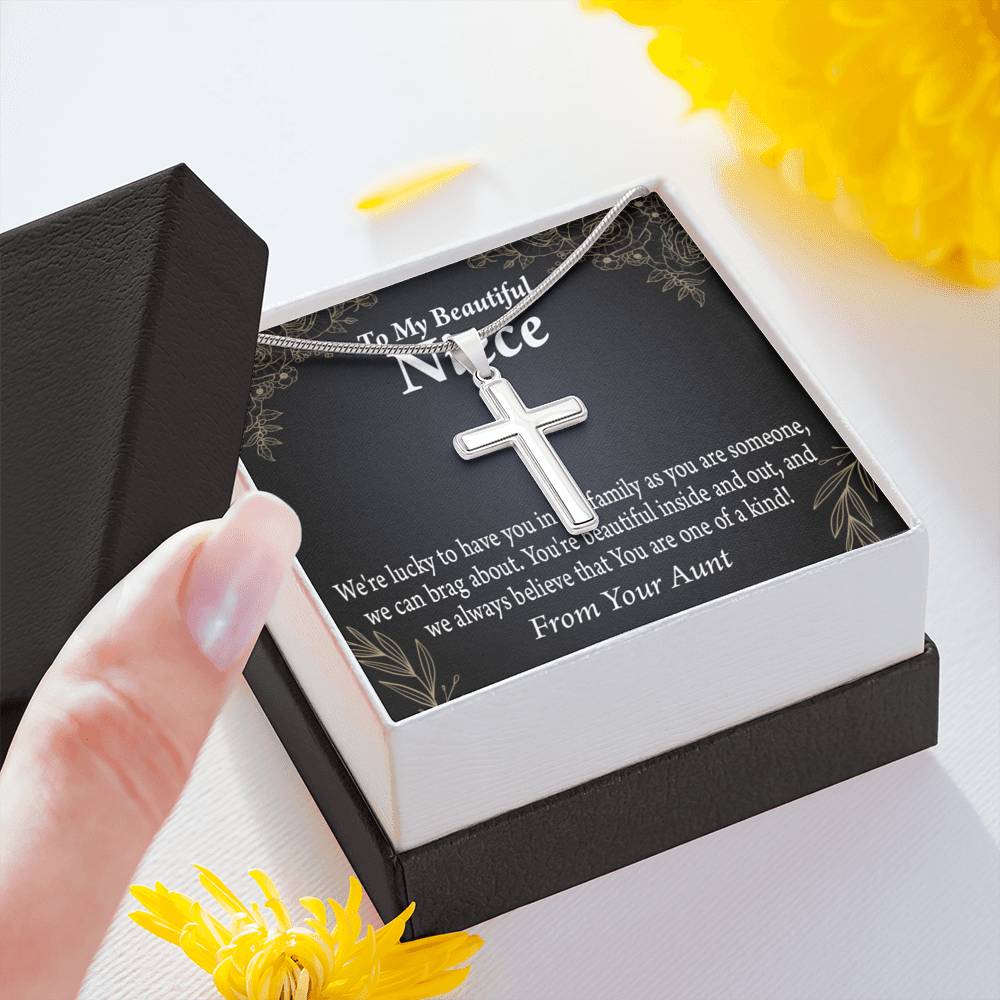 To My Niece You Are One Of A Kind Cross Card Necklace w Stainless Steel Pendant-Express Your Love Gifts