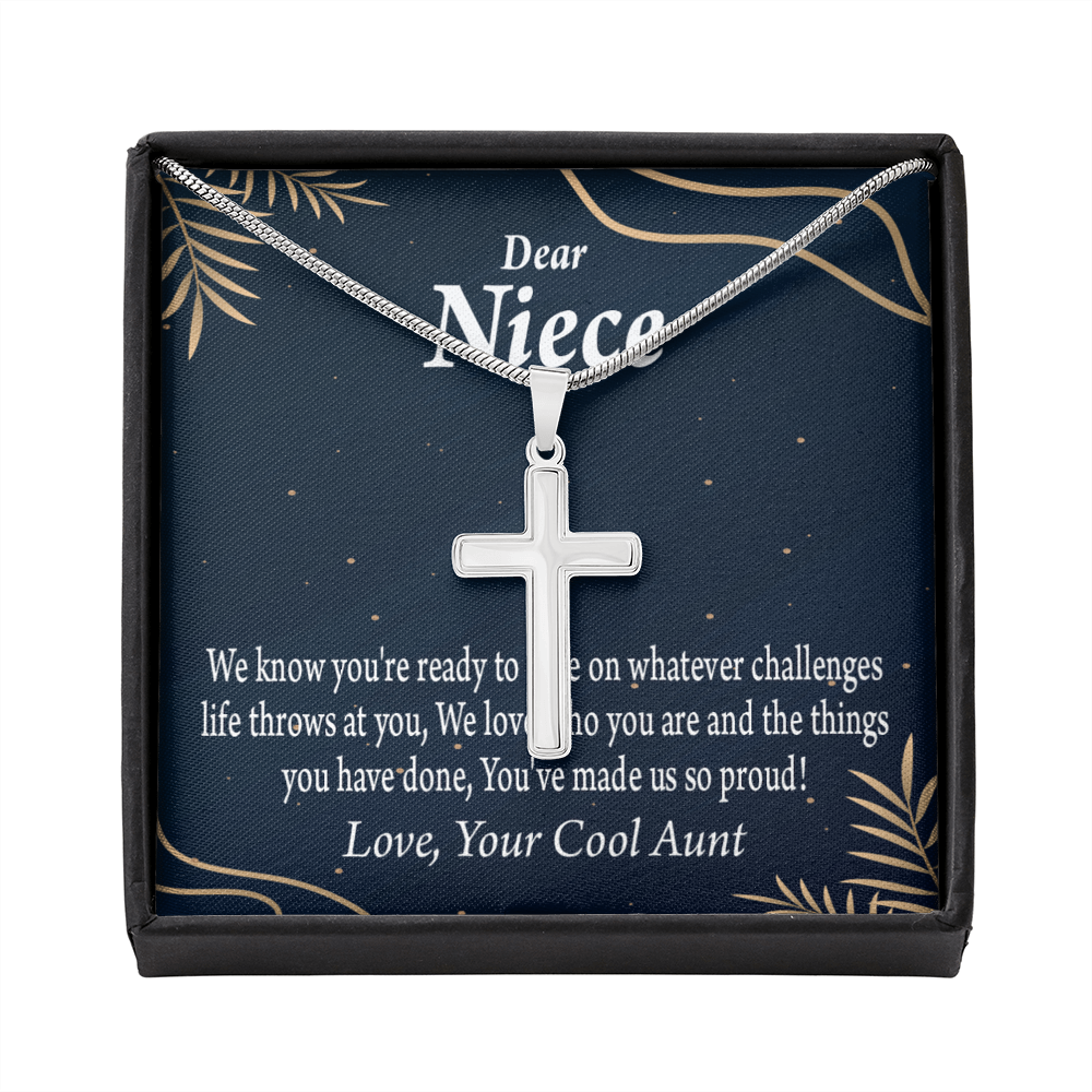 To My Niece You Make Us Proud Cross Card Necklace w Stainless Steel Pendant-Express Your Love Gifts