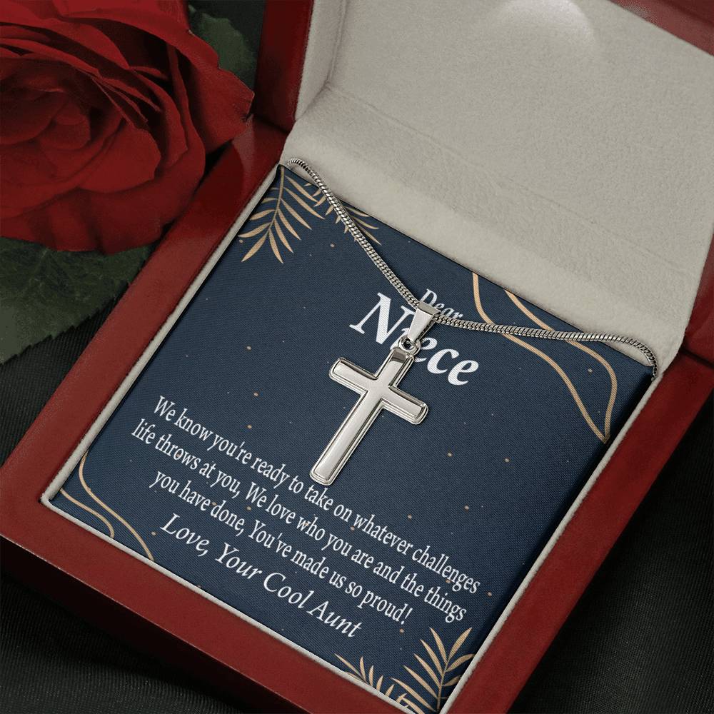 To My Niece You Make Us Proud Cross Card Necklace w Stainless Steel Pendant-Express Your Love Gifts