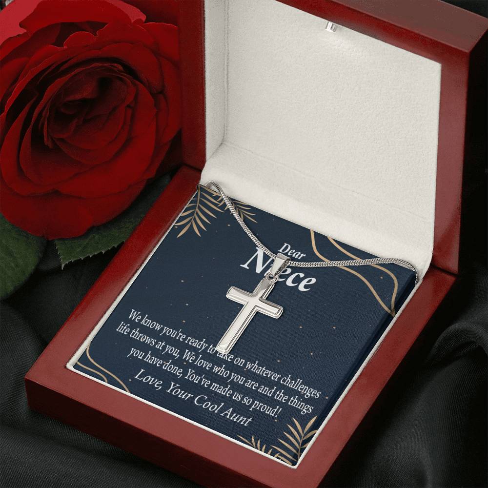 To My Niece You Make Us Proud Cross Card Necklace w Stainless Steel Pendant-Express Your Love Gifts