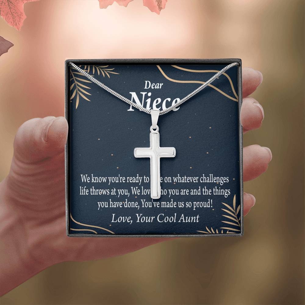 To My Niece You Make Us Proud Cross Card Necklace w Stainless Steel Pendant-Express Your Love Gifts