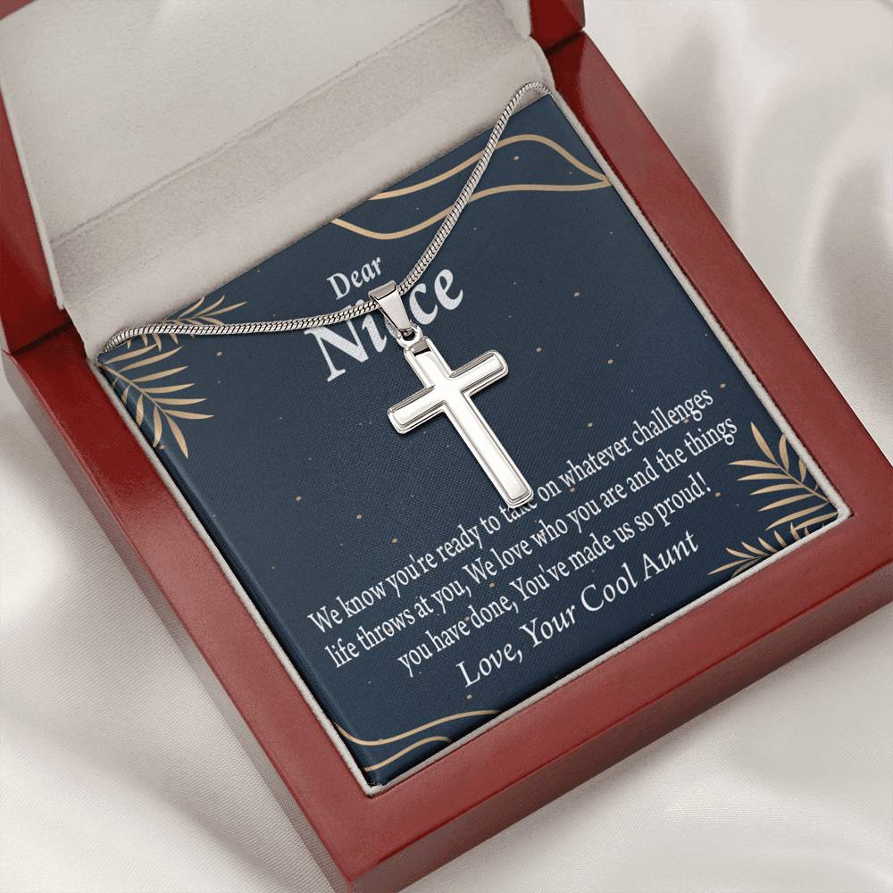 To My Niece You Make Us Proud Cross Card Necklace w Stainless Steel Pendant-Express Your Love Gifts
