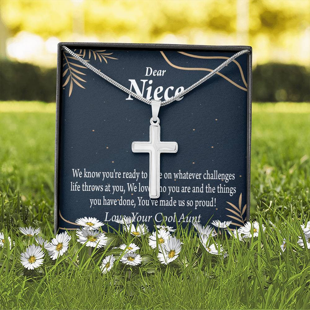 To My Niece You Make Us Proud Cross Card Necklace w Stainless Steel Pendant-Express Your Love Gifts