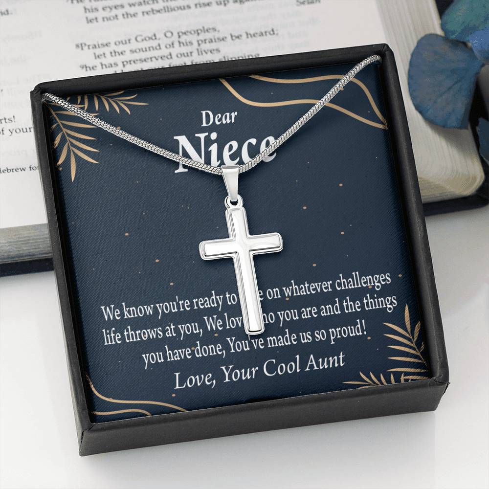 To My Niece You Make Us Proud Cross Card Necklace w Stainless Steel Pendant-Express Your Love Gifts