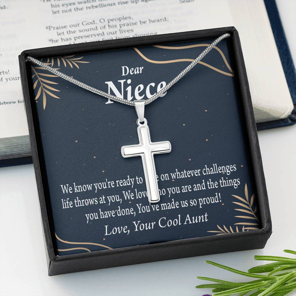To My Niece You Make Us Proud Cross Card Necklace w Stainless Steel Pendant-Express Your Love Gifts