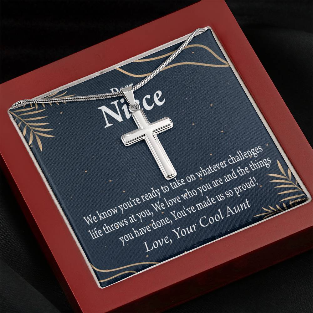 To My Niece You Make Us Proud Cross Card Necklace w Stainless Steel Pendant-Express Your Love Gifts