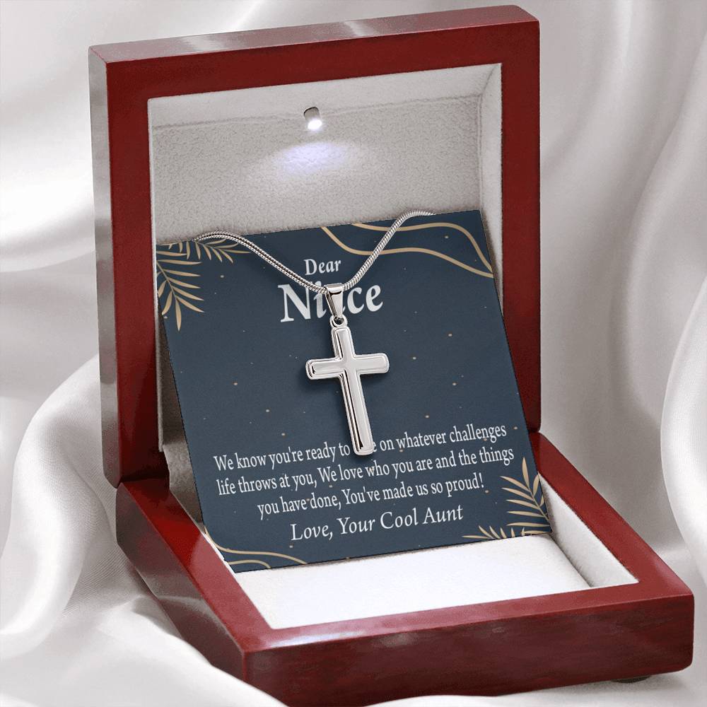 To My Niece You Make Us Proud Cross Card Necklace w Stainless Steel Pendant-Express Your Love Gifts
