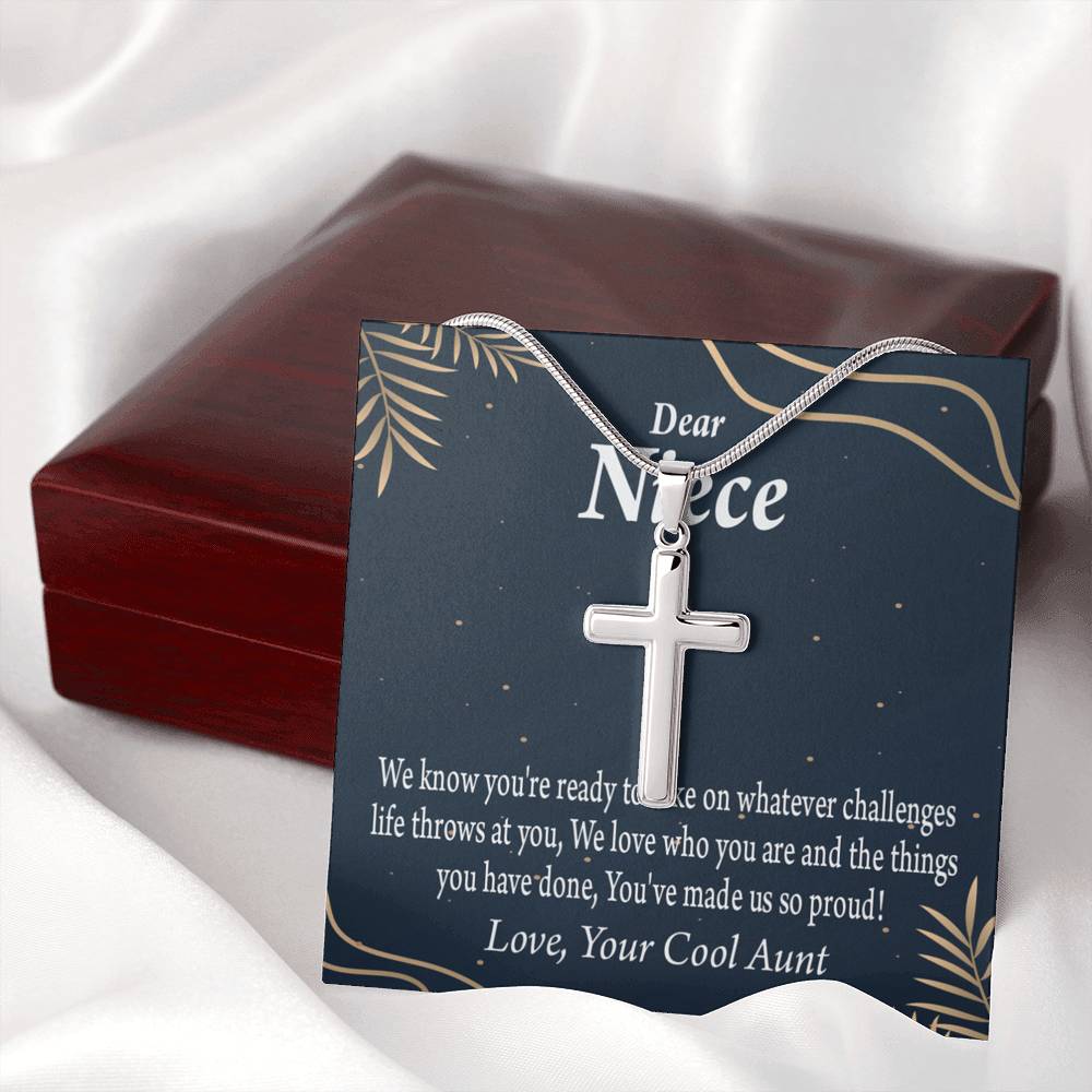 To My Niece You Make Us Proud Cross Card Necklace w Stainless Steel Pendant-Express Your Love Gifts