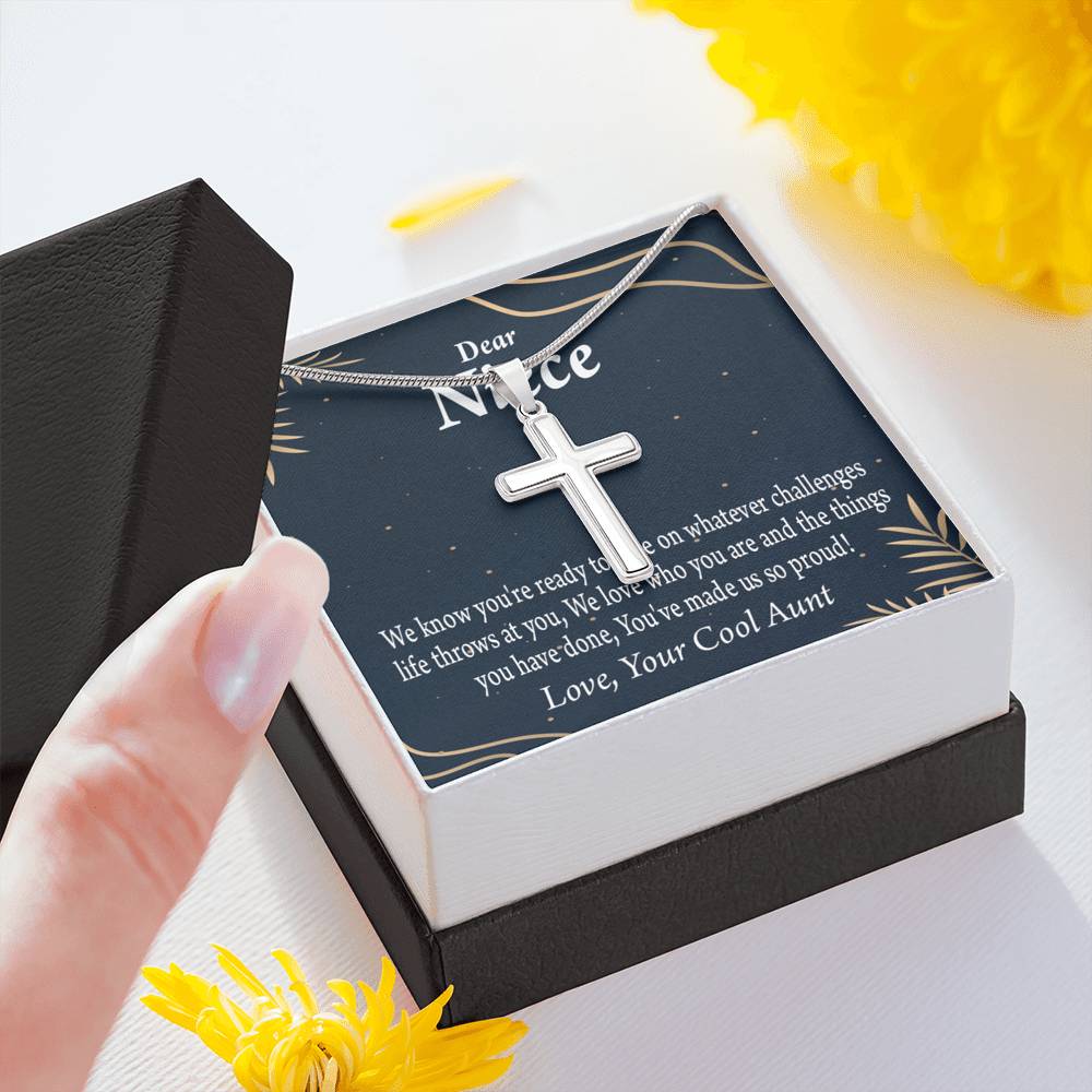 To My Niece You Make Us Proud Cross Card Necklace w Stainless Steel Pendant-Express Your Love Gifts