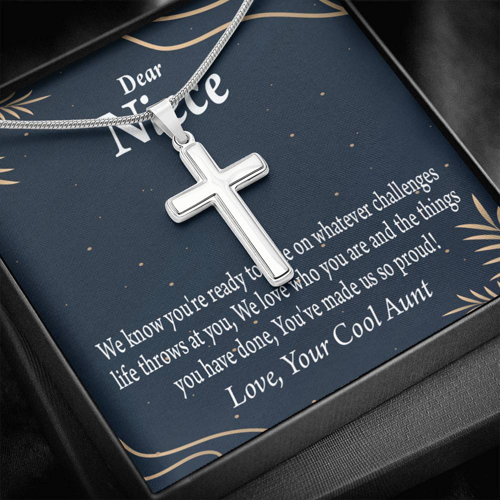 To My Niece You Make Us Proud Cross Card Necklace w Stainless Steel Pendant-Express Your Love Gifts