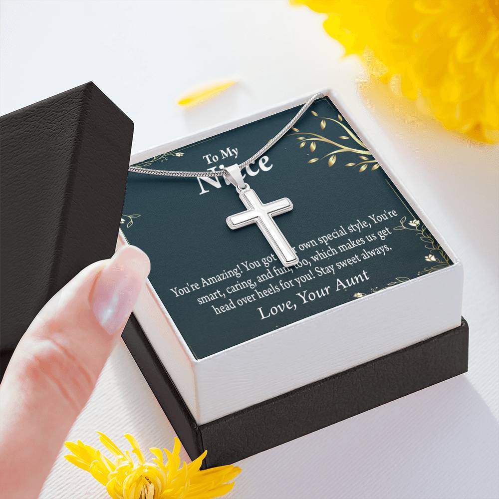 To My Niece You're Amazing Cross Card Necklace w Stainless Steel Pendant-Express Your Love Gifts