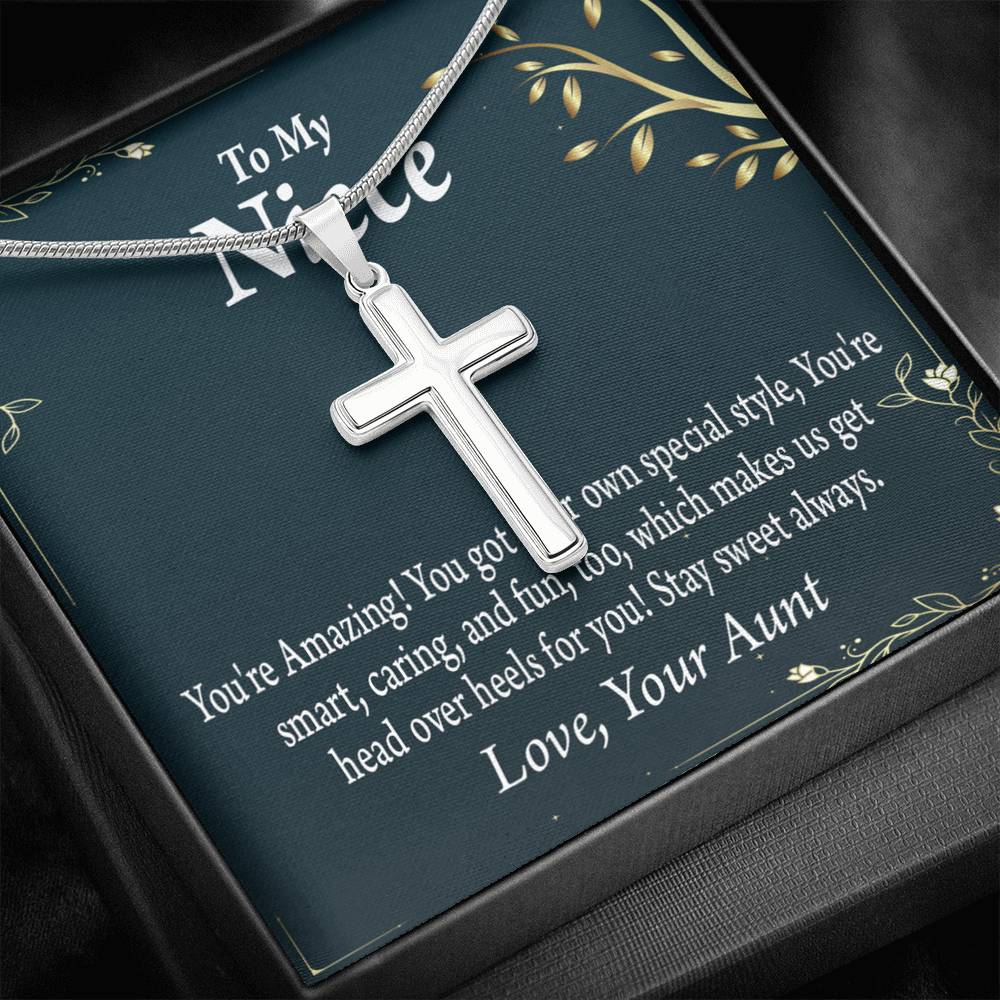 To My Niece You're Amazing Cross Card Necklace w Stainless Steel Pendant-Express Your Love Gifts