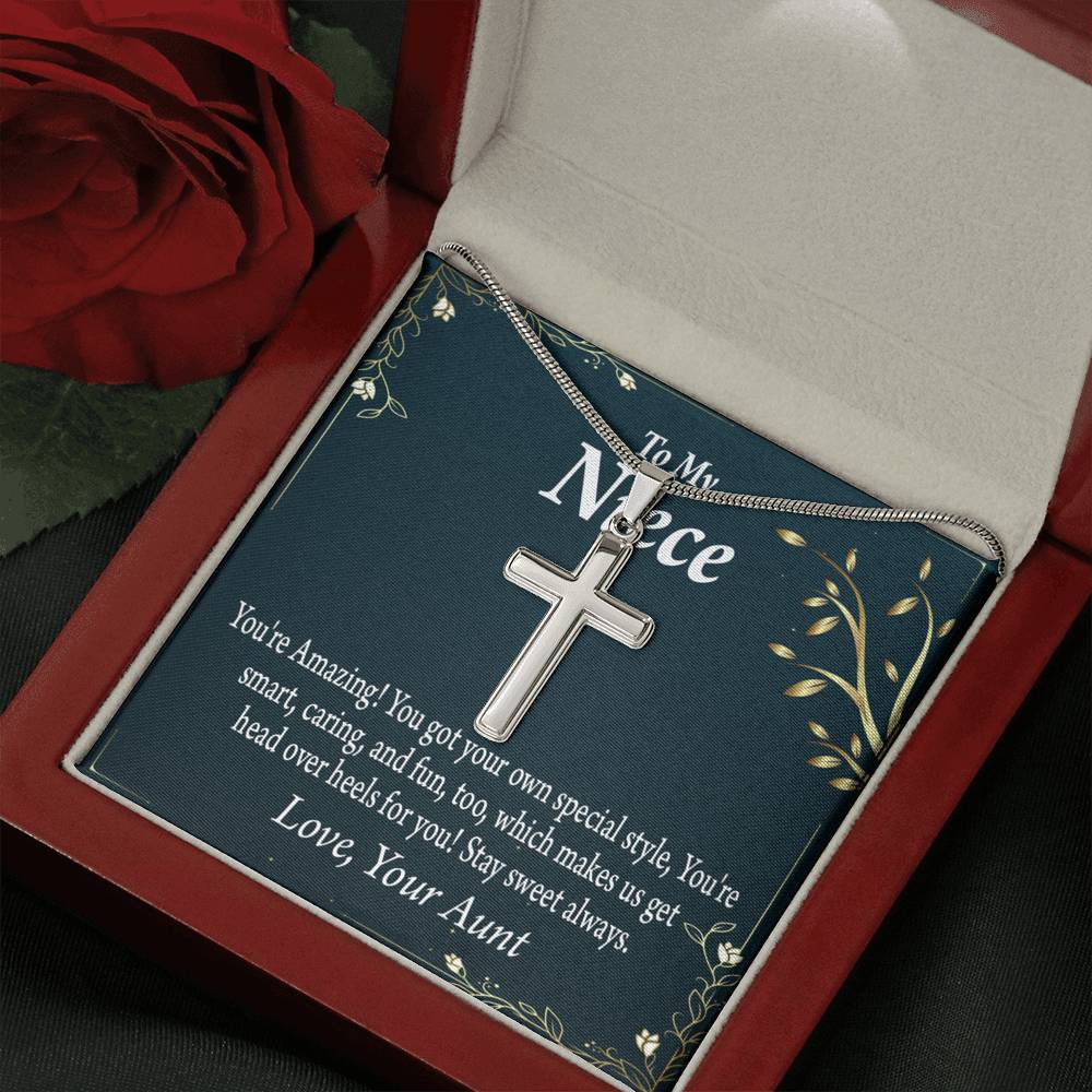To My Niece You're Amazing Cross Card Necklace w Stainless Steel Pendant-Express Your Love Gifts