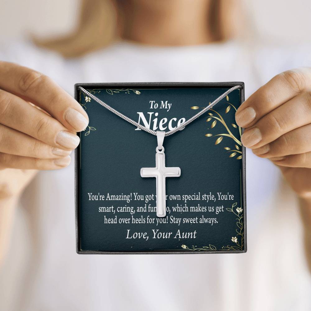 To My Niece You're Amazing Cross Card Necklace w Stainless Steel Pendant-Express Your Love Gifts