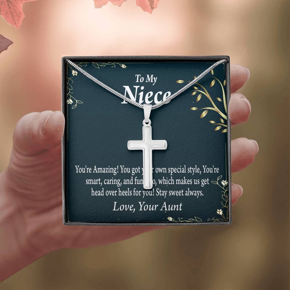 To My Niece You're Amazing Cross Card Necklace w Stainless Steel Pendant-Express Your Love Gifts
