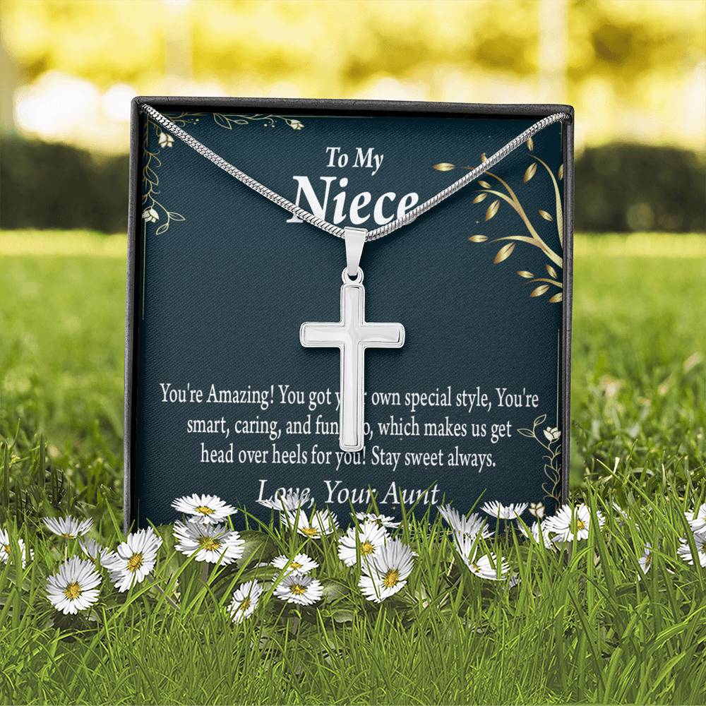 To My Niece You're Amazing Cross Card Necklace w Stainless Steel Pendant-Express Your Love Gifts
