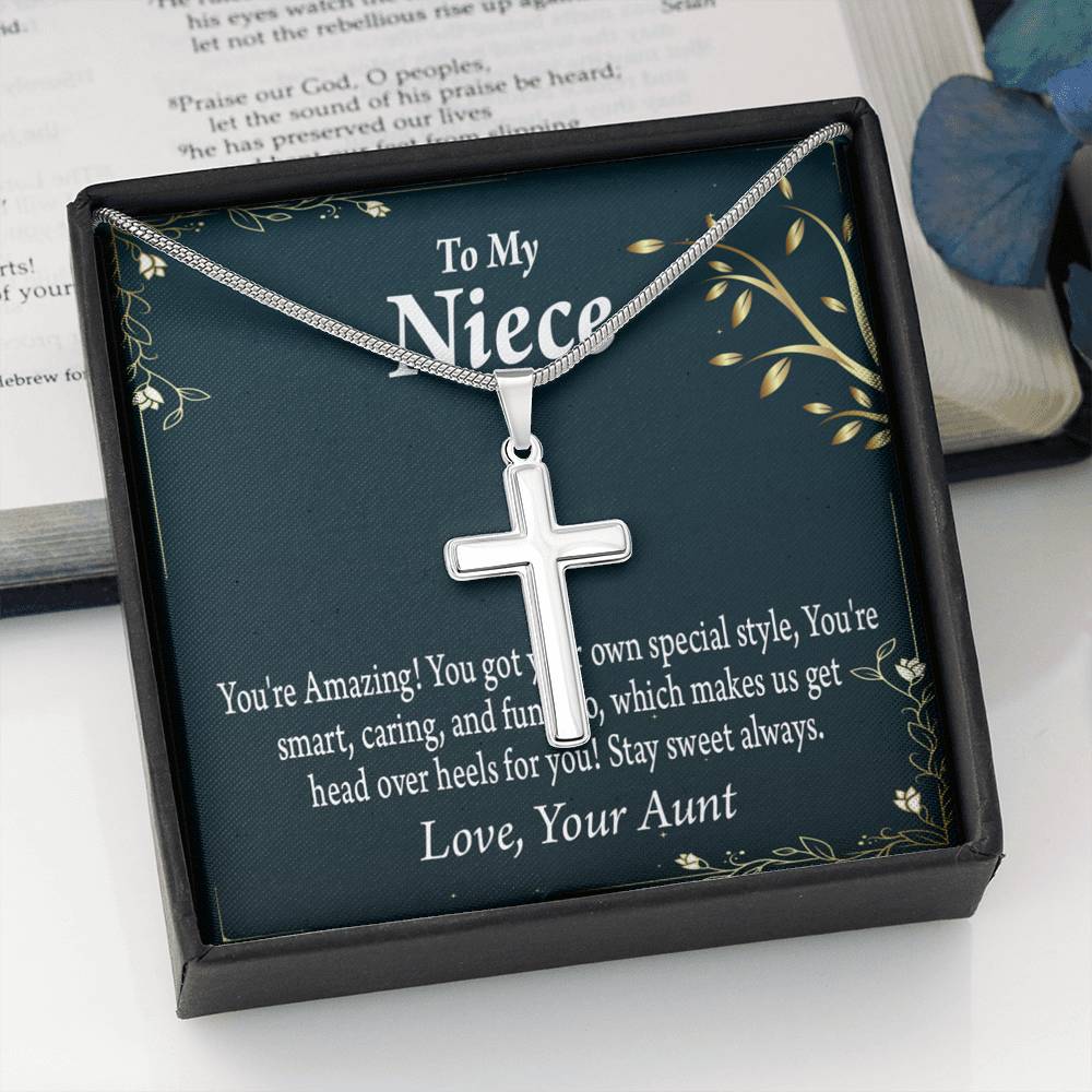 To My Niece You're Amazing Cross Card Necklace w Stainless Steel Pendant-Express Your Love Gifts