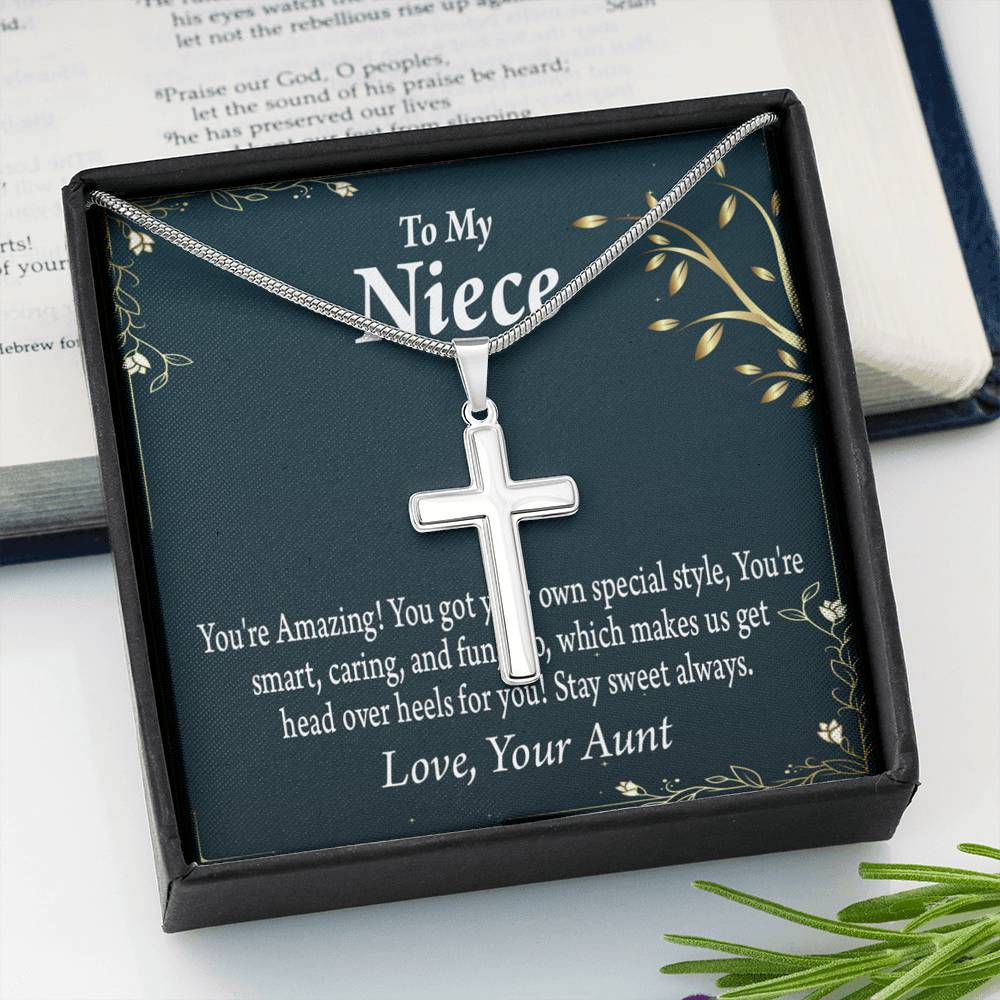 To My Niece You're Amazing Cross Card Necklace w Stainless Steel Pendant-Express Your Love Gifts