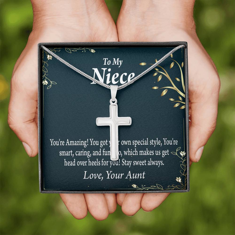 To My Niece You're Amazing Cross Card Necklace w Stainless Steel Pendant-Express Your Love Gifts