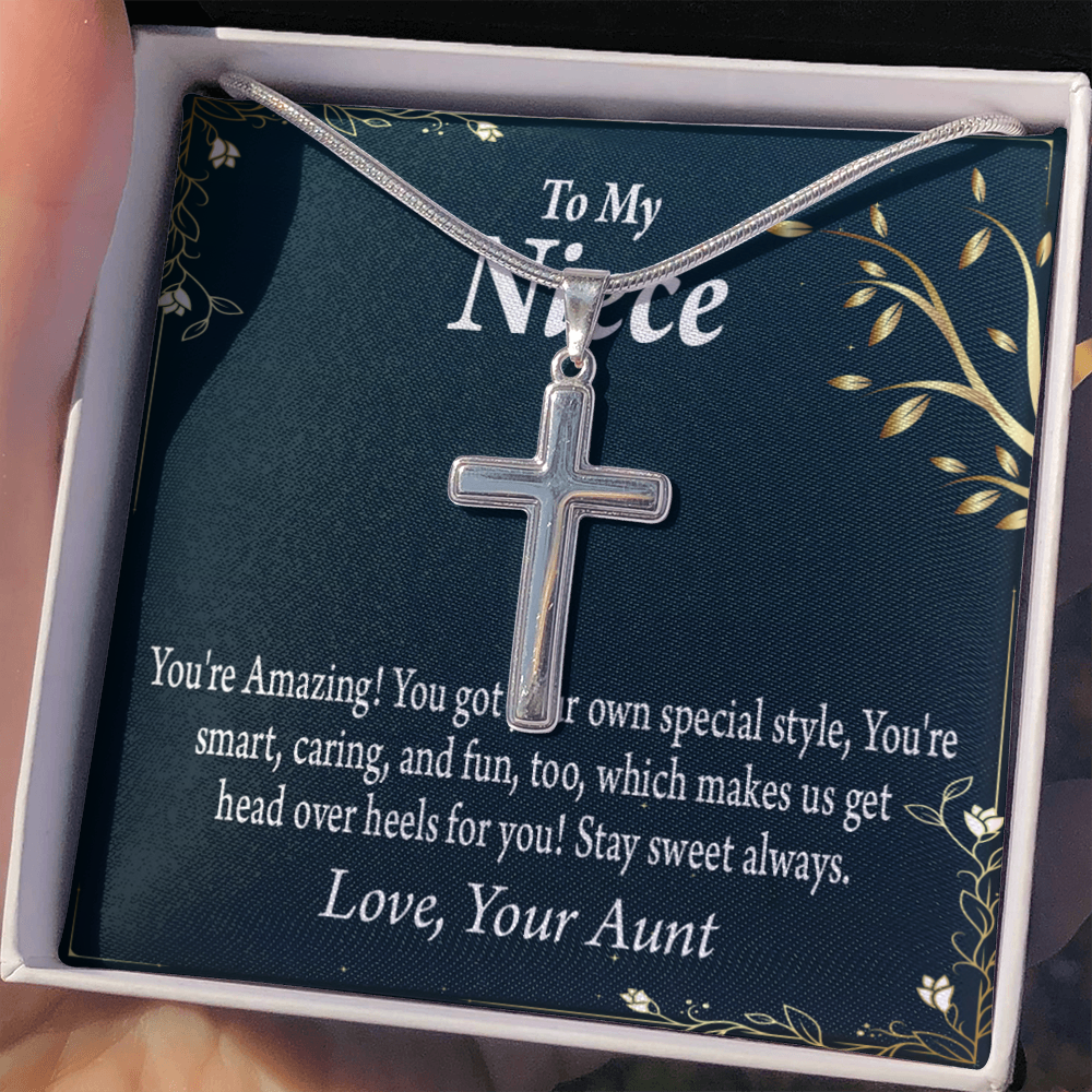 To My Niece You're Amazing Cross Card Necklace w Stainless Steel Pendant-Express Your Love Gifts