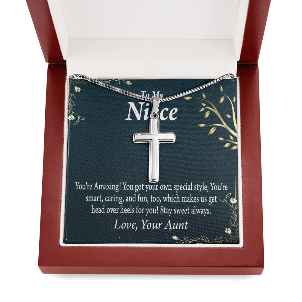 To My Niece You're Amazing Cross Card Necklace w Stainless Steel Pendant-Express Your Love Gifts