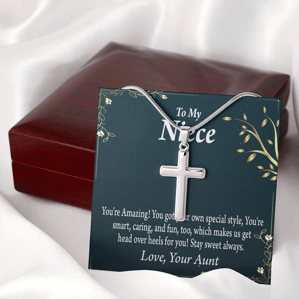 To My Niece You're Amazing Cross Card Necklace w Stainless Steel Pendant-Express Your Love Gifts
