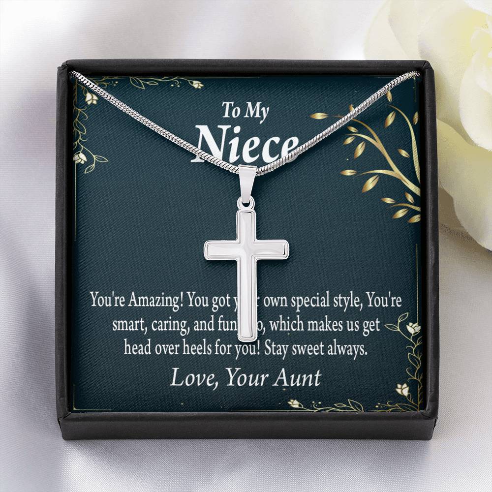 To My Niece You're Amazing Cross Card Necklace w Stainless Steel Pendant-Express Your Love Gifts