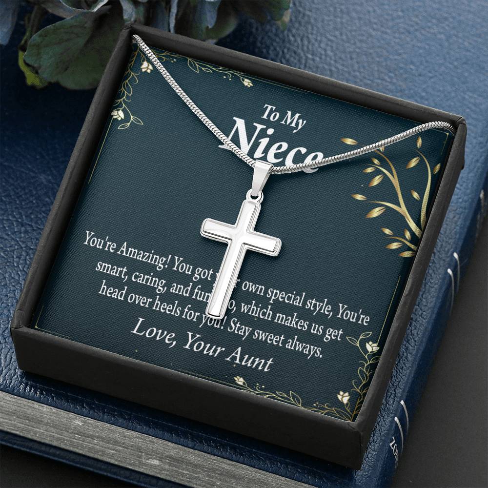 To My Niece You're Amazing Cross Card Necklace w Stainless Steel Pendant-Express Your Love Gifts