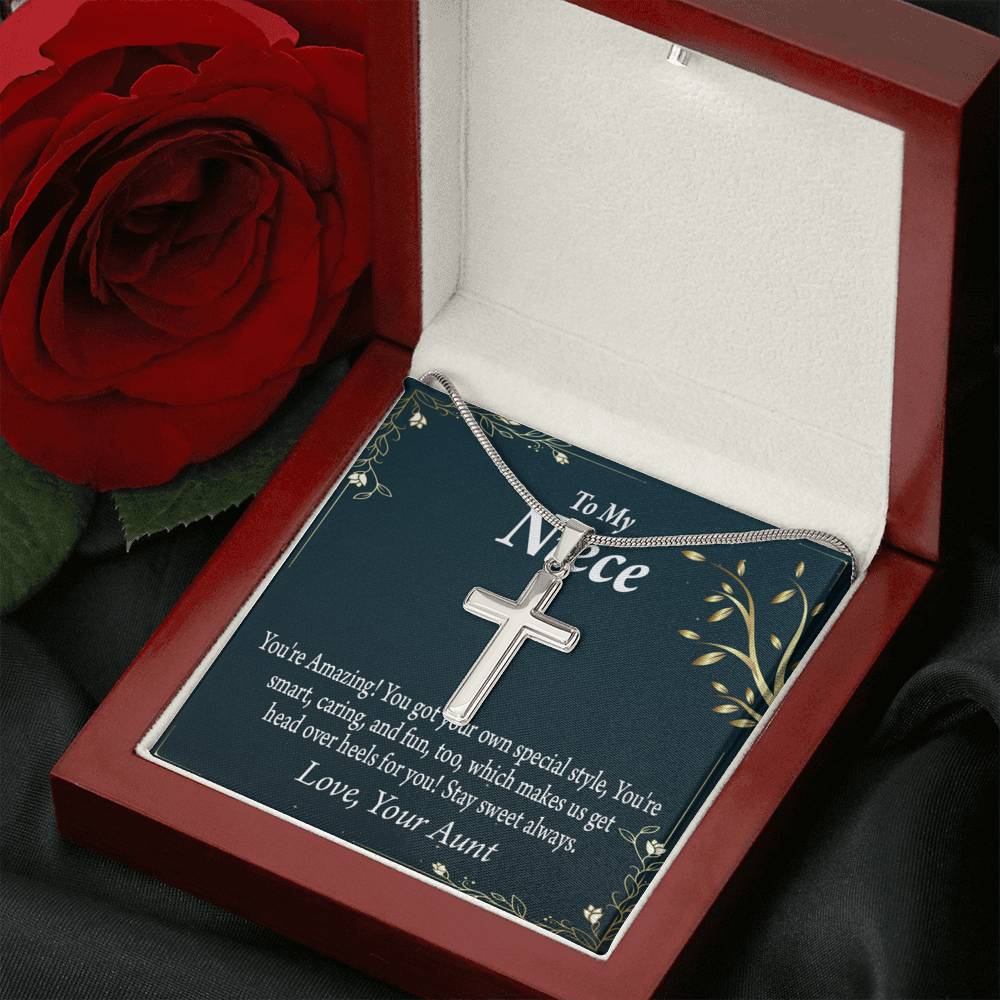 To My Niece You're Amazing Cross Card Necklace w Stainless Steel Pendant-Express Your Love Gifts