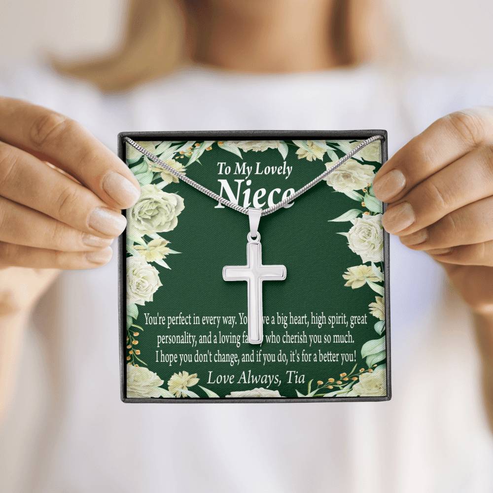 To My Niece You'Re Perfect In Every Way Message Cross Card Necklace w Stainless Steel Pendant-Express Your Love Gifts