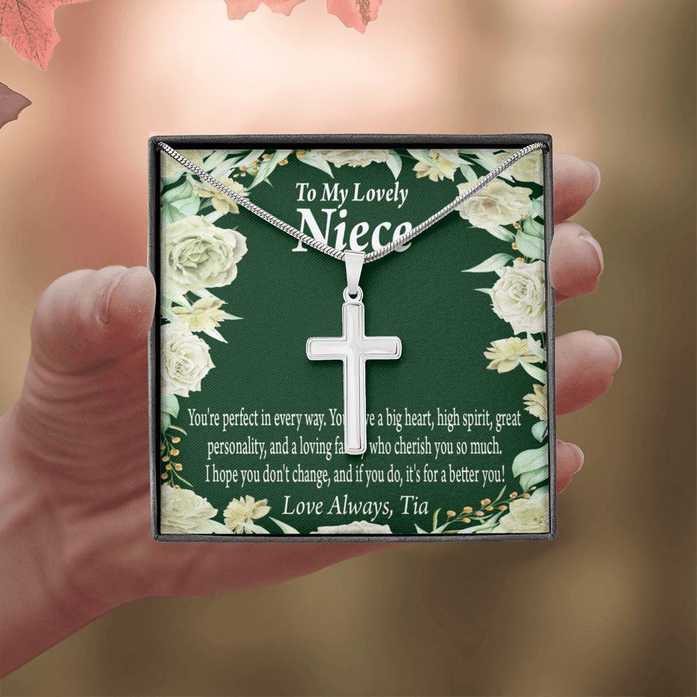 To My Niece You'Re Perfect In Every Way Message Cross Card Necklace w Stainless Steel Pendant-Express Your Love Gifts