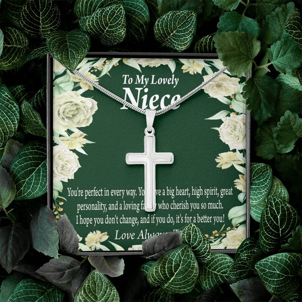 To My Niece You'Re Perfect In Every Way Message Cross Card Necklace w Stainless Steel Pendant-Express Your Love Gifts