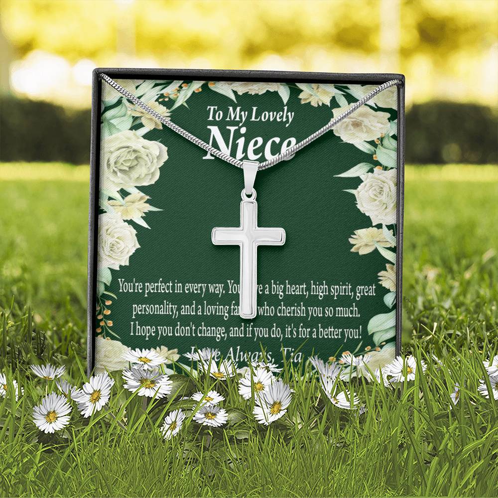 To My Niece You'Re Perfect In Every Way Message Cross Card Necklace w Stainless Steel Pendant-Express Your Love Gifts