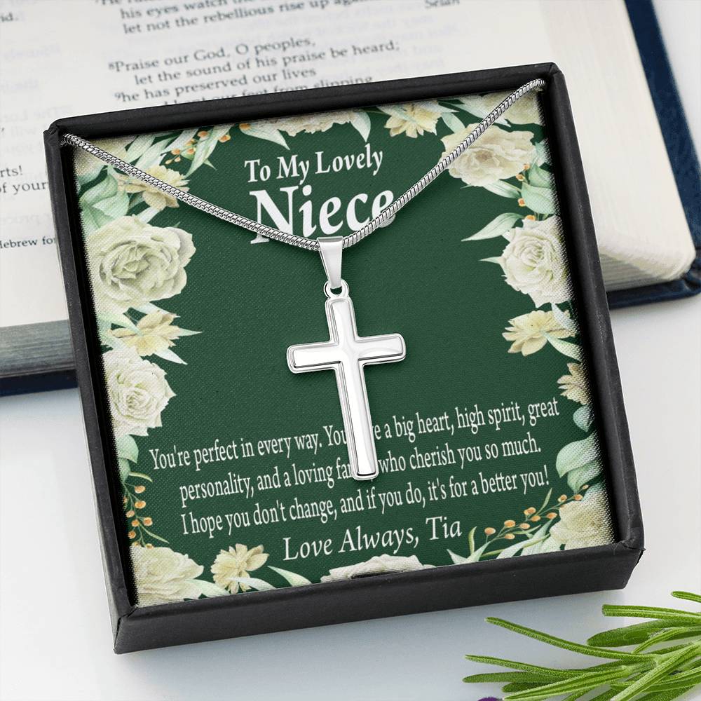To My Niece You'Re Perfect In Every Way Message Cross Card Necklace w Stainless Steel Pendant-Express Your Love Gifts