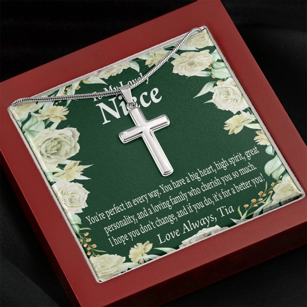 To My Niece You'Re Perfect In Every Way Message Cross Card Necklace w Stainless Steel Pendant-Express Your Love Gifts