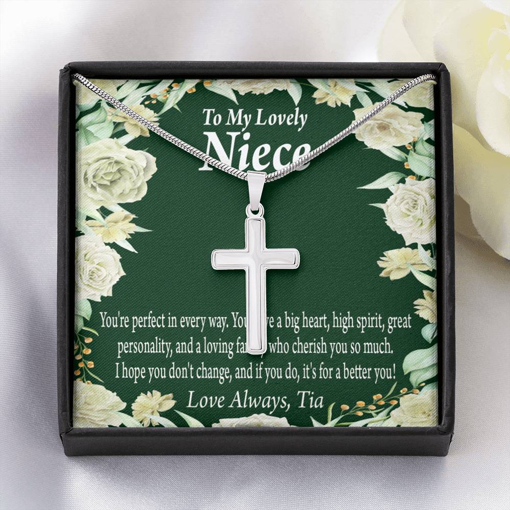 To My Niece You'Re Perfect In Every Way Message Cross Card Necklace w Stainless Steel Pendant-Express Your Love Gifts