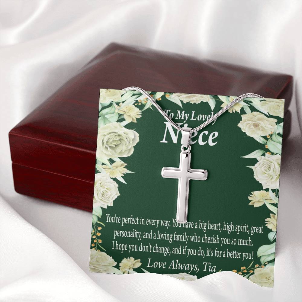 To My Niece You'Re Perfect In Every Way Message Cross Card Necklace w Stainless Steel Pendant-Express Your Love Gifts