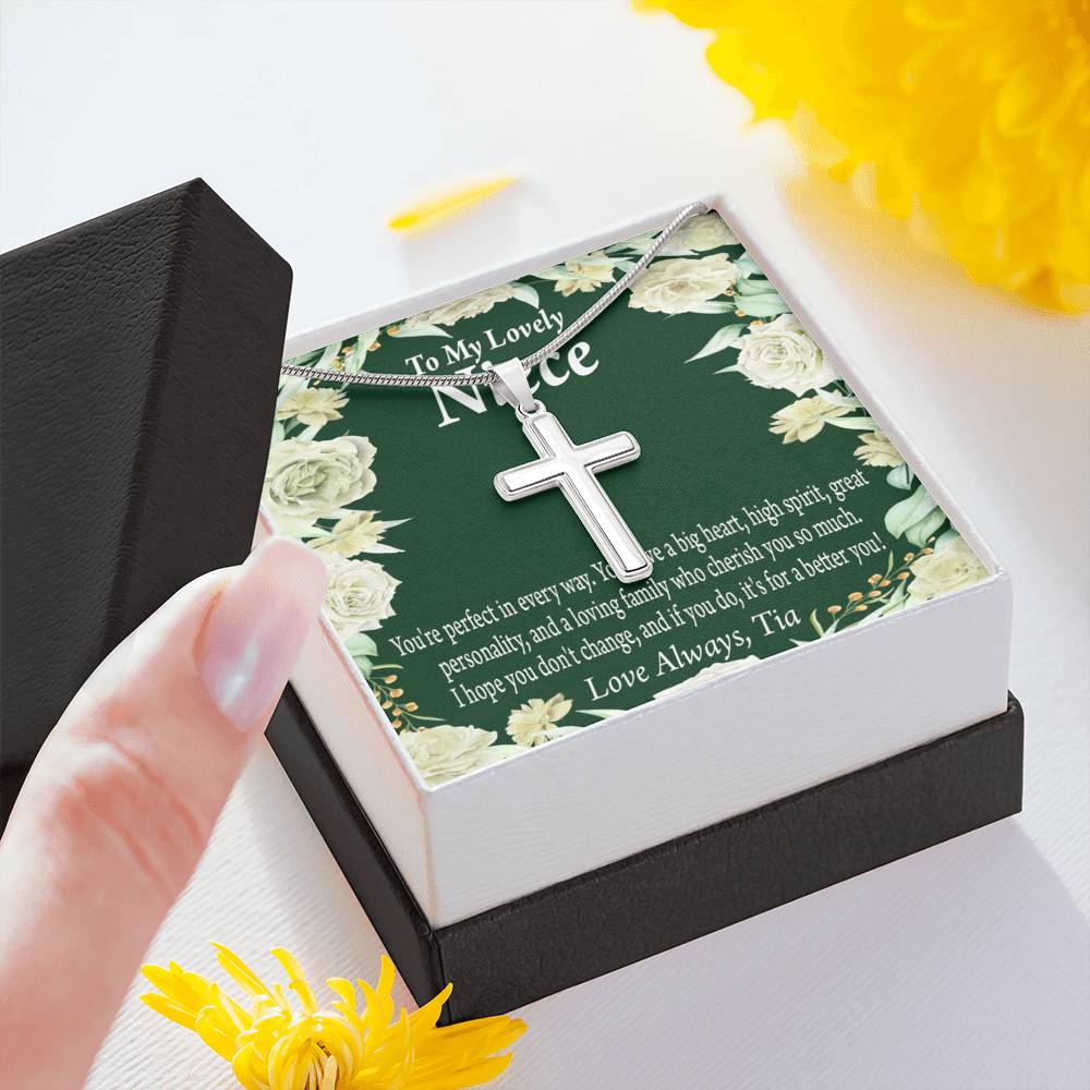 To My Niece You'Re Perfect In Every Way Message Cross Card Necklace w Stainless Steel Pendant-Express Your Love Gifts