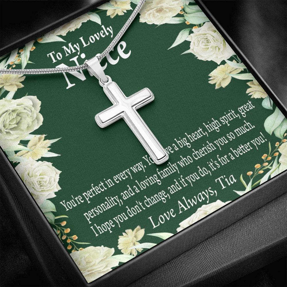 To My Niece You'Re Perfect In Every Way Message Cross Card Necklace w Stainless Steel Pendant-Express Your Love Gifts