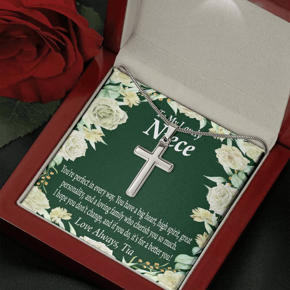 To My Niece You'Re Perfect In Every Way Message Cross Card Necklace w Stainless Steel Pendant-Express Your Love Gifts