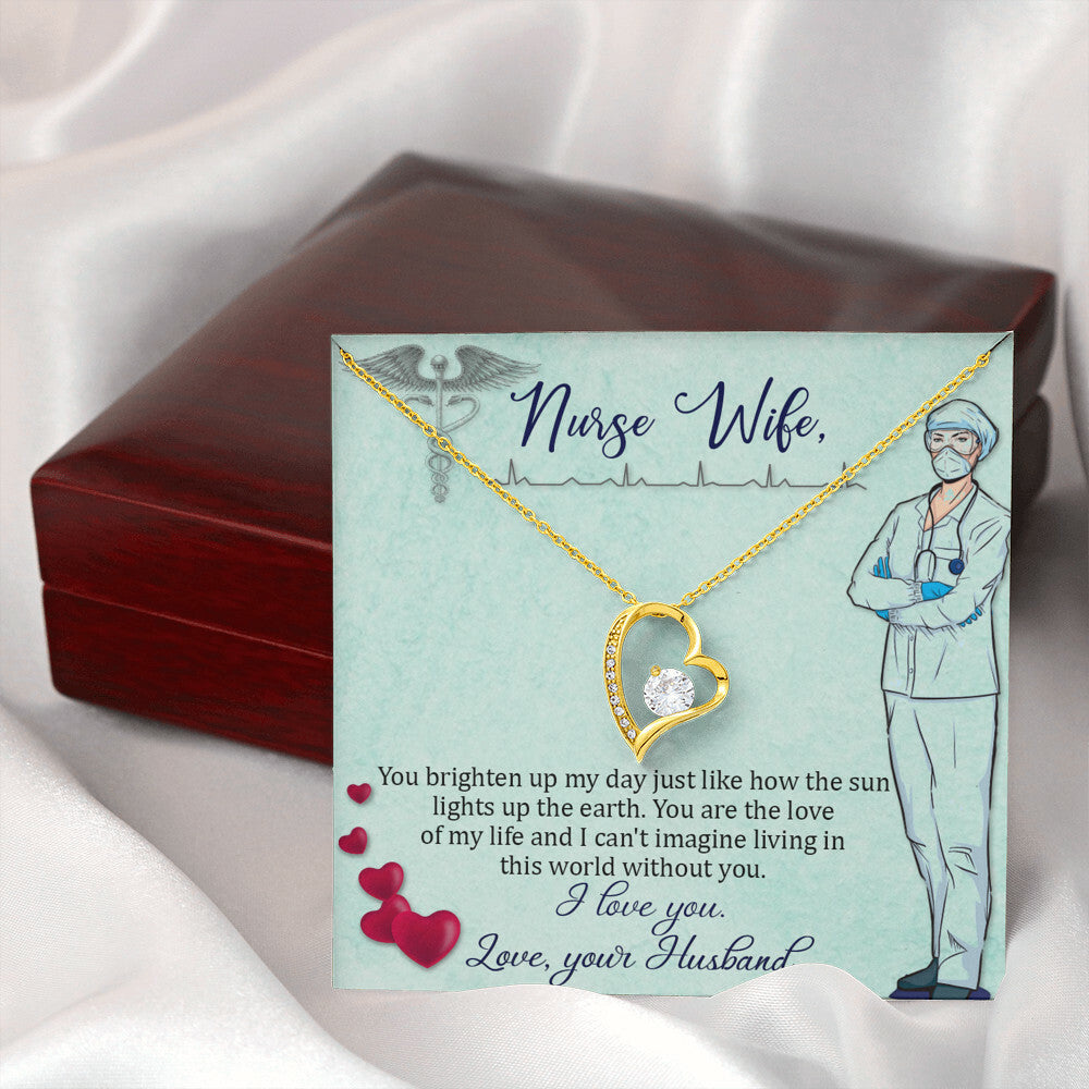 To My Nurse Wife You Brighten Up My Day Forever Necklace w Message Card-Express Your Love Gifts